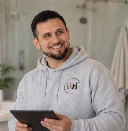 Loghman, founder of Westhand Reno Projects Inc., consulting with a client