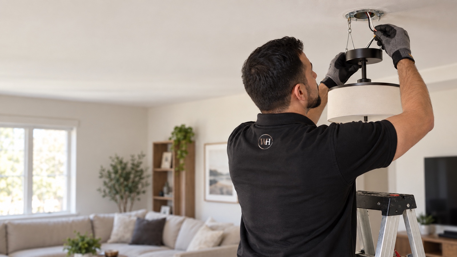 Loghman performing light electrical work